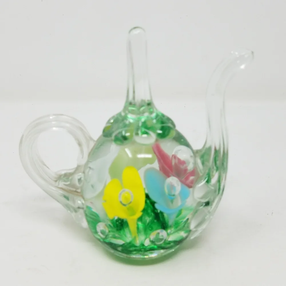 Vtg Joe St Clair‎ clear Studio Art Glass teapot paperweight ring holder vanity